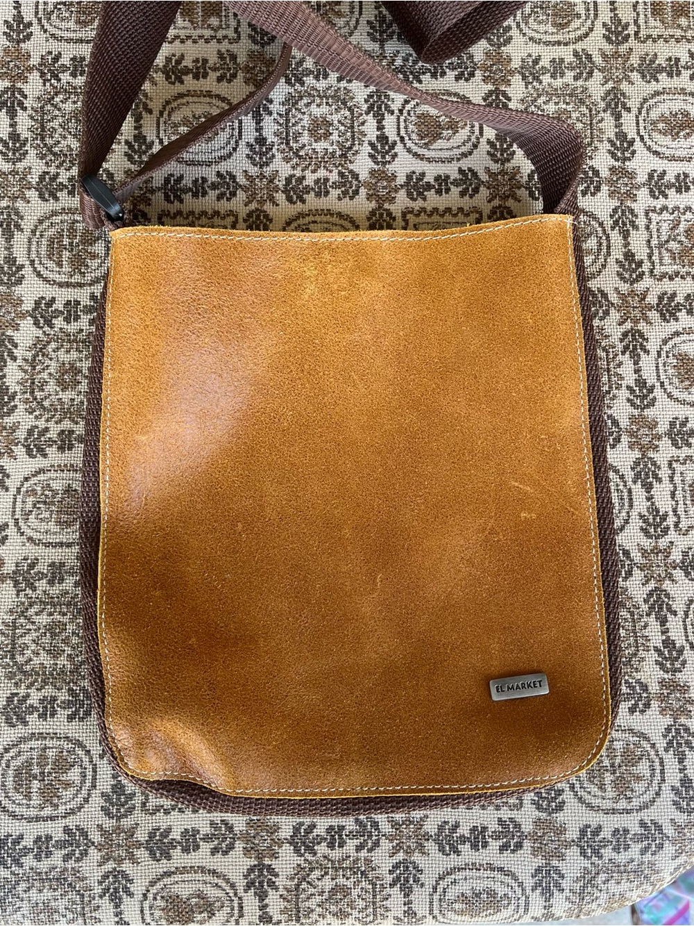 Boho Tan and green Suede leatherCrossbody Bag with Adjustable Strap - El Market
